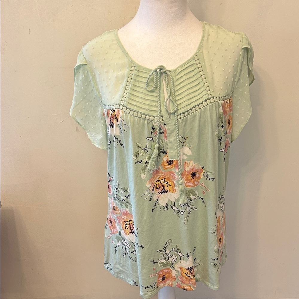 Daniel Rainn Saharey floral pale green tassel knit blouse Size M New